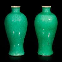 A pair of Chinese green-glazed vases, meiping 綠釉梅瓶一對