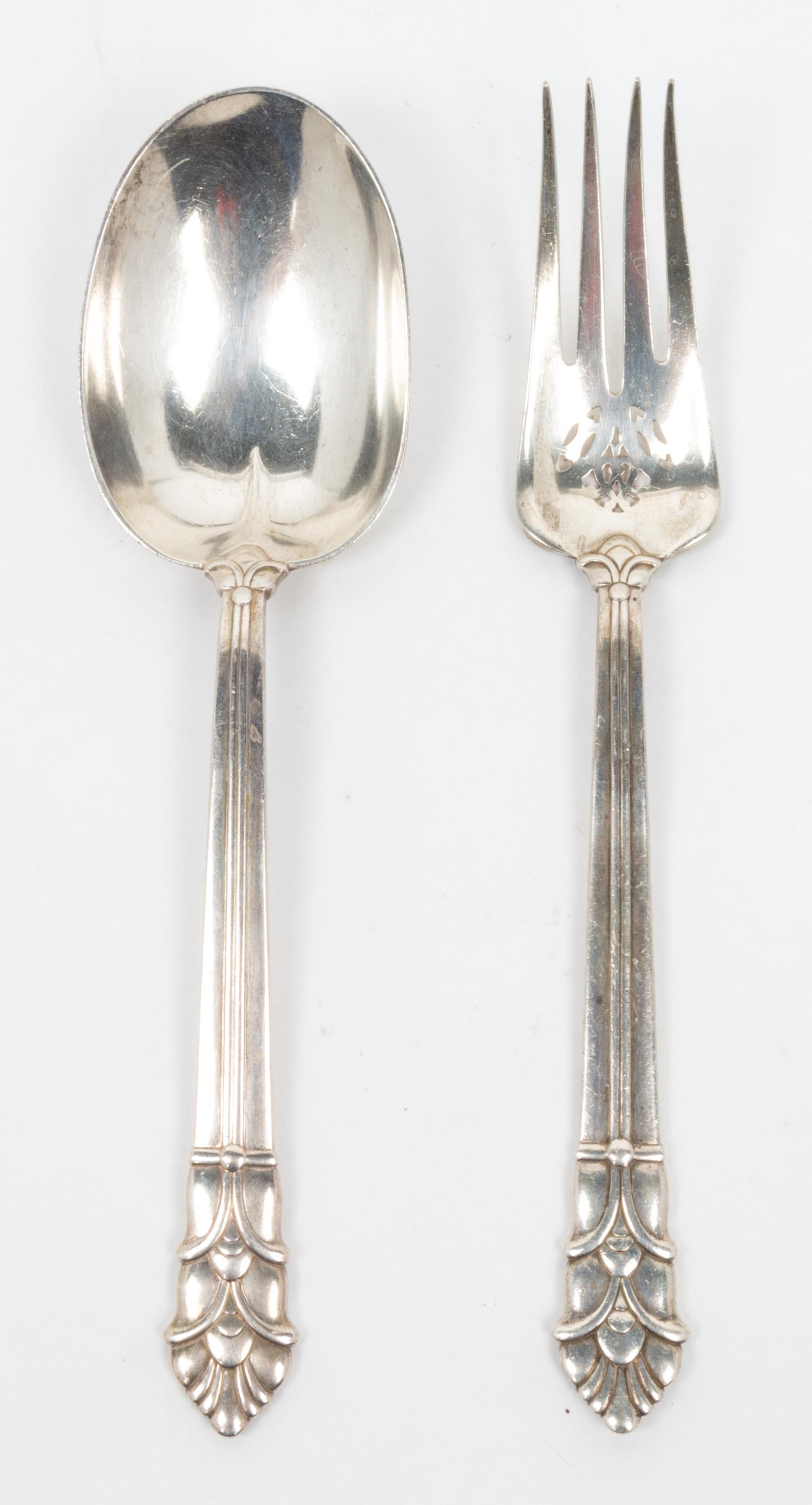 An American Silver Serving Spoon and Cold Meat Fork Length 9 inches. — Tiffany & Co., New York, NY, Circa 1940
