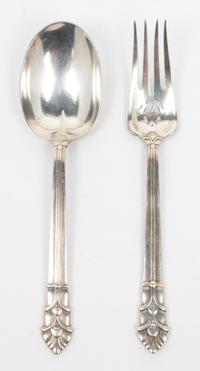 An American Silver Serving Spoon and Cold Meat Fork Length 9 inches. — Tiffany & Co., New York, NY, Circa 1940