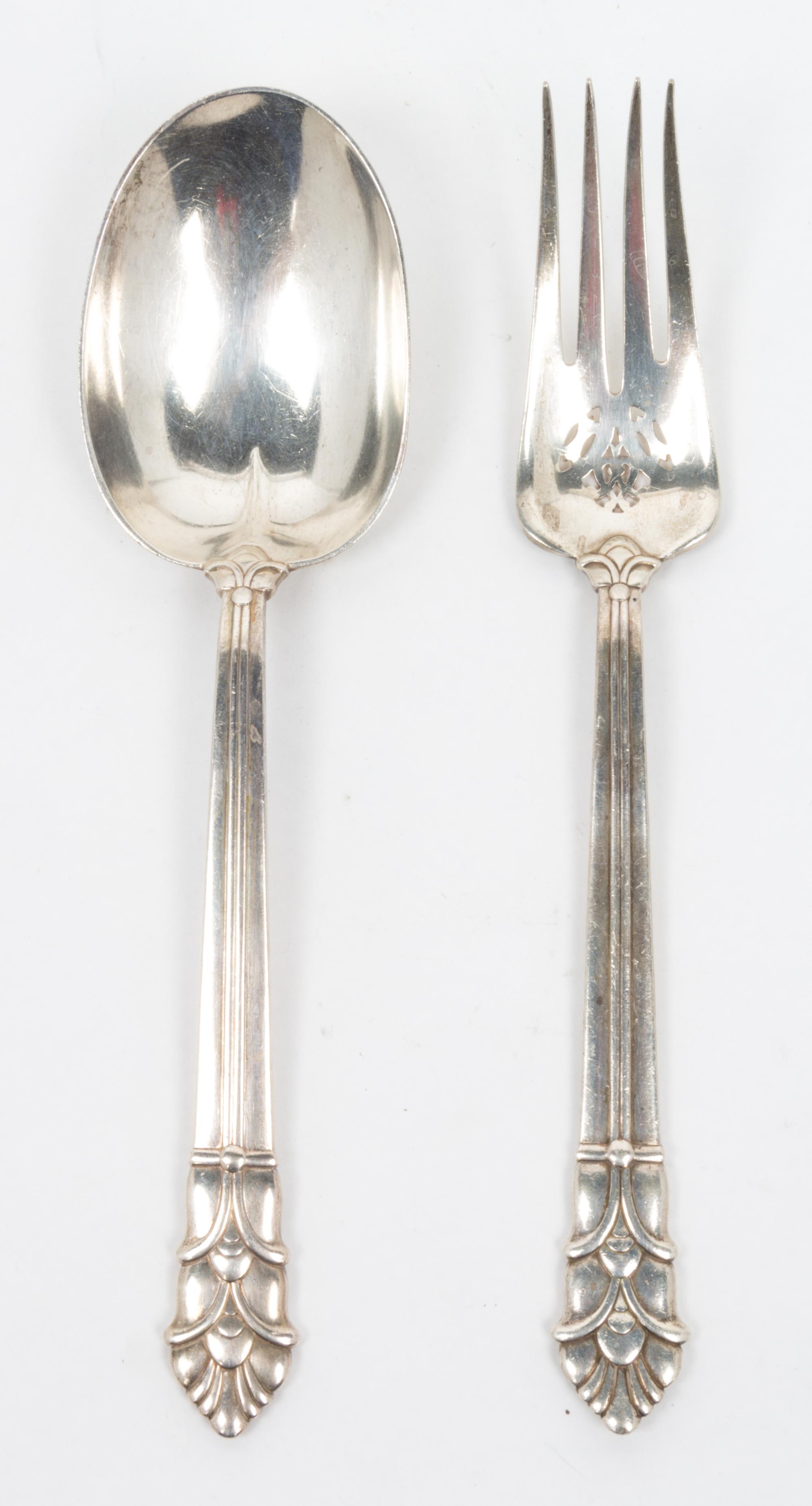 An American Silver Serving Spoon and Cold Meat Fork Length 9 inches. — Tiffany & Co., New York, NY, Circa 1940