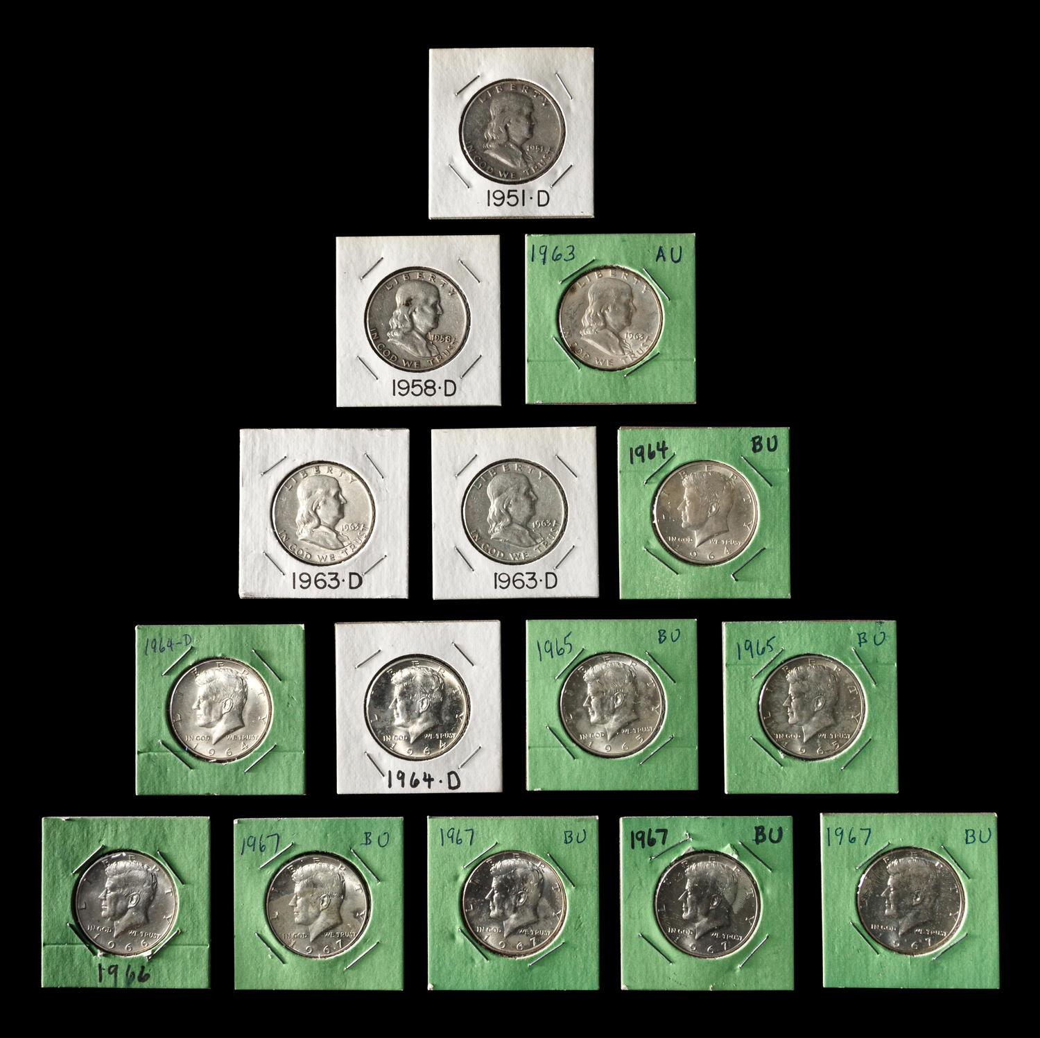 A Group of Eight Pre-1965 50c Coins