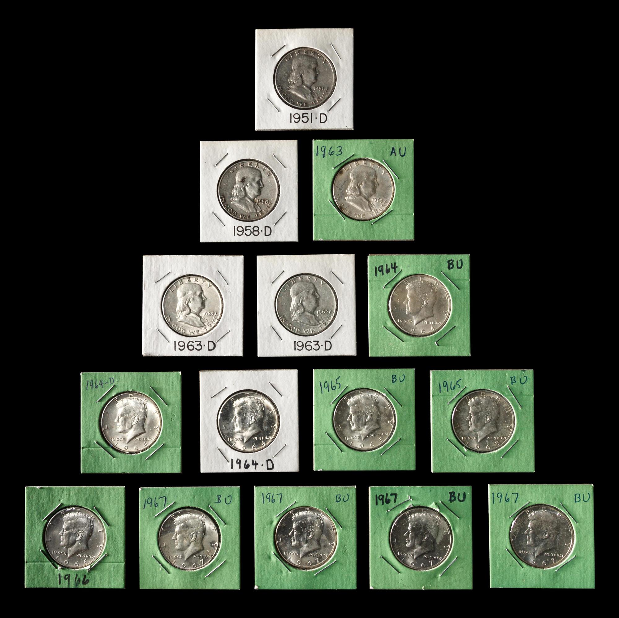 A Group of Eight Pre-1965 50c Coins