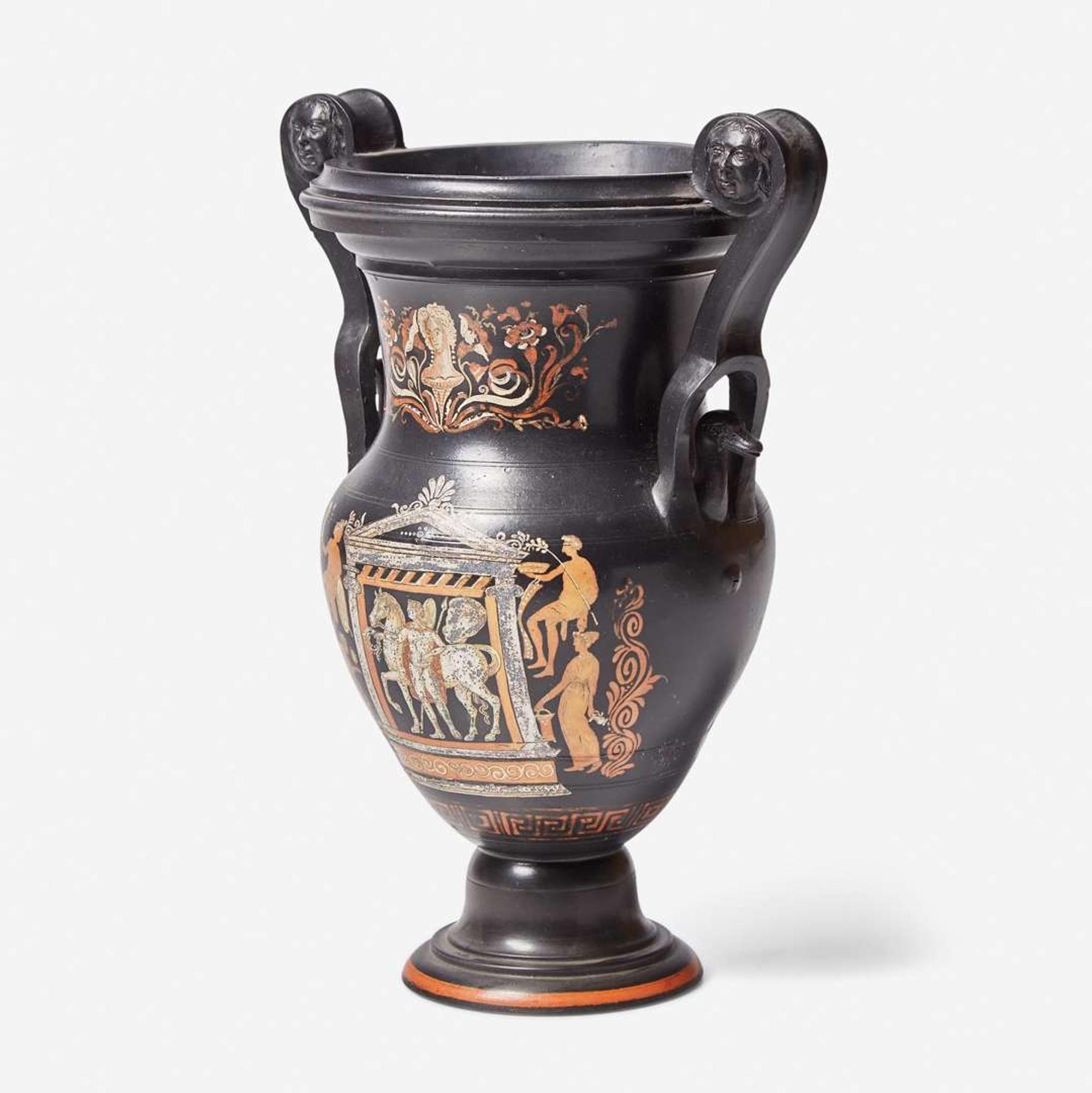 A Wedgwood Encaustic-Decorated Black Basalt Hamilton Vase UK, 1790s