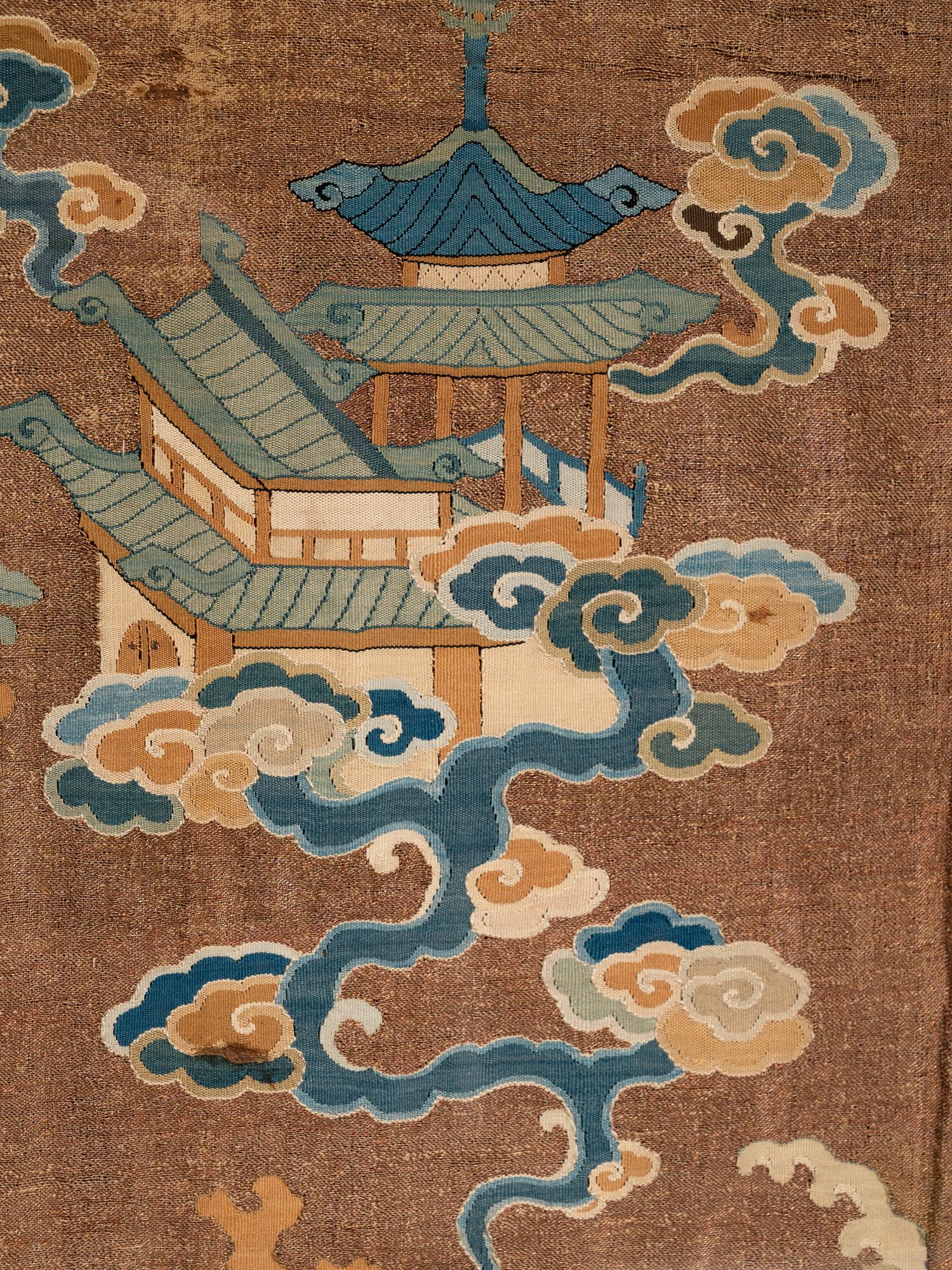 A Brown Ground Kesi Woven Silk 'Phoenix' Panel