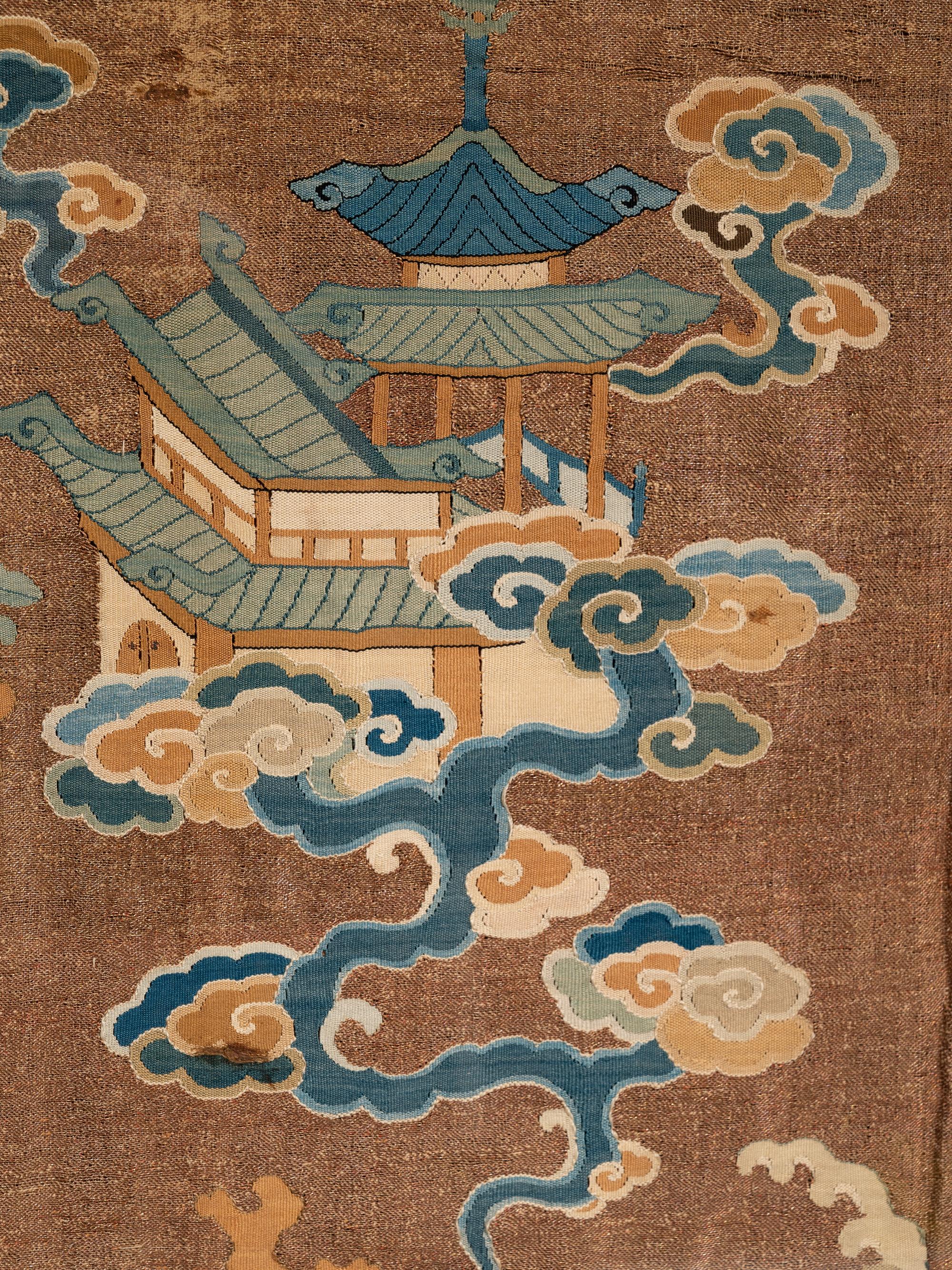 A Brown Ground Kesi Woven Silk 'Phoenix' Panel
