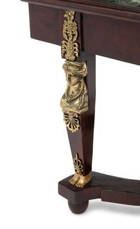 An Empire Style Brass Mounted Mahogany and Marble-Top Cocktail Table