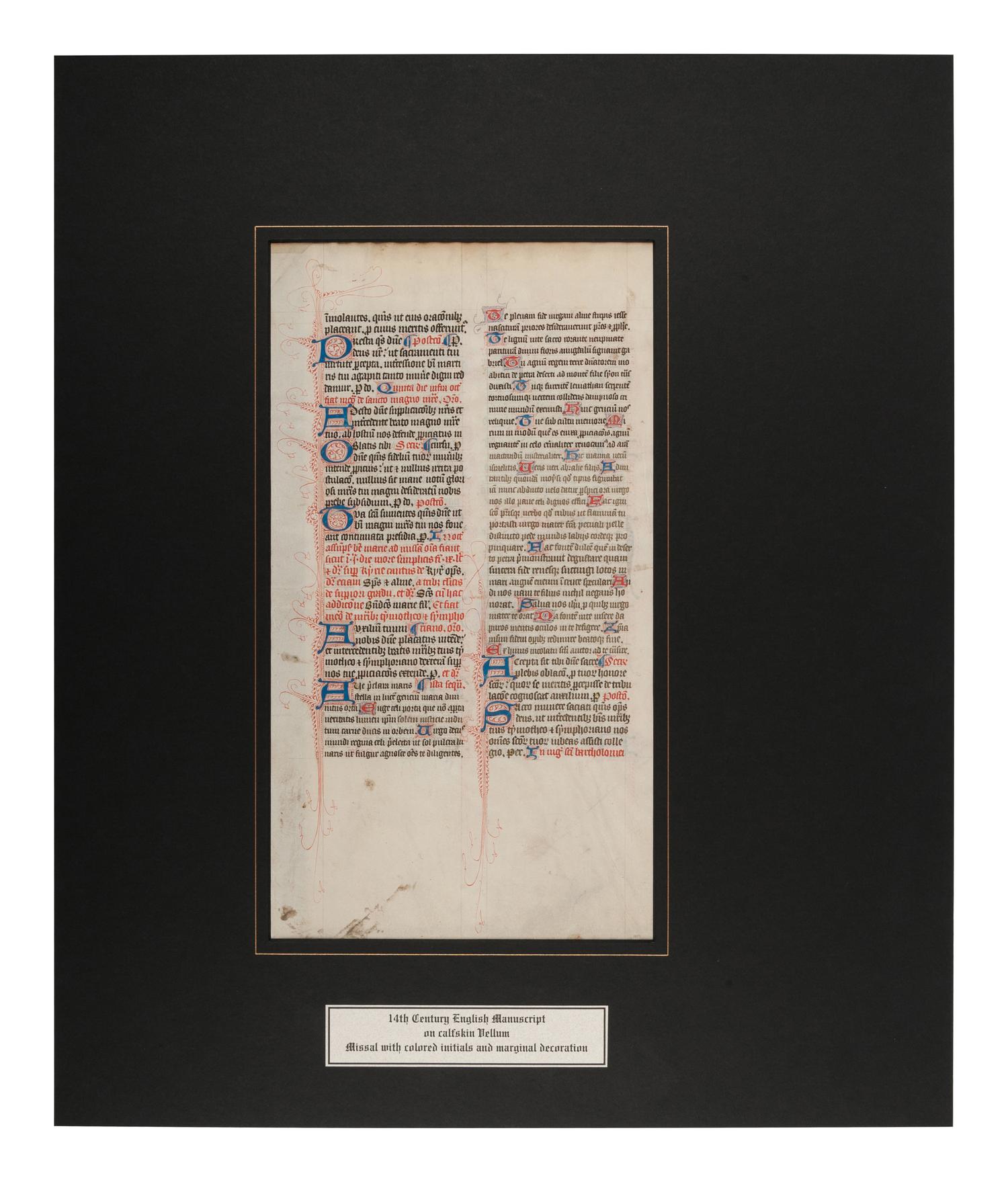[MANUSCRIPT LEAF -- MISSAL]. One leaf on vellum, in Latin. England?, ca 1375.