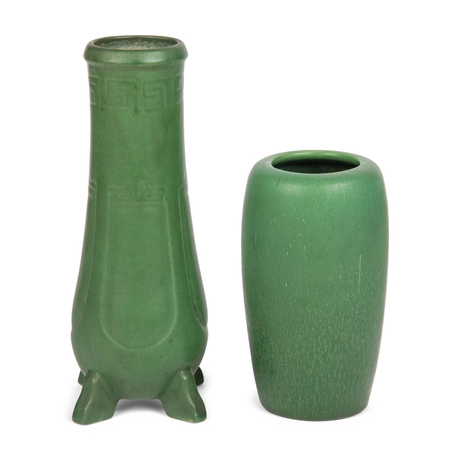 Two Matte Green Glazed Ceramic Vases