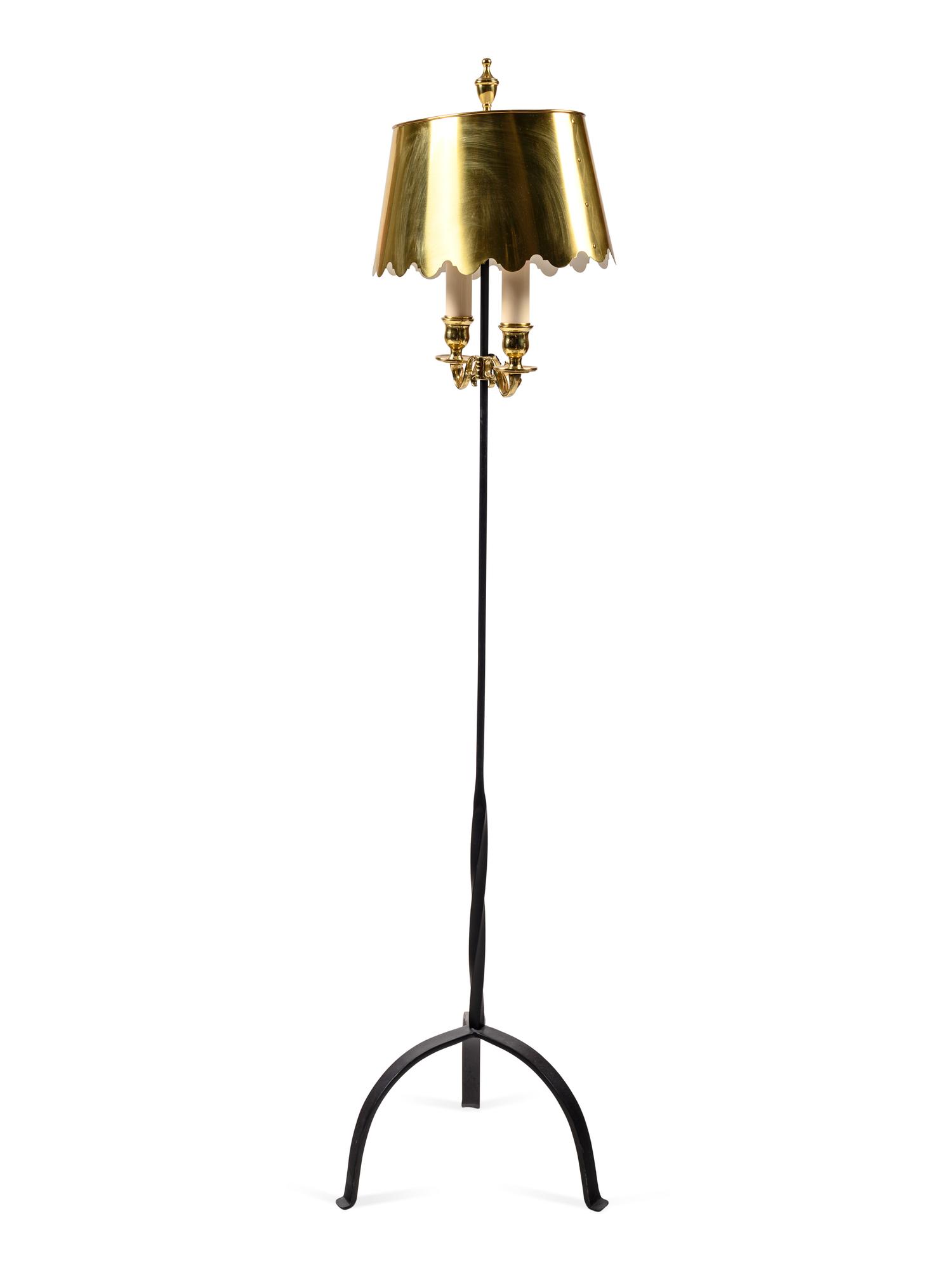 A Metal Floor Lamp with a Gilt Tole Shade