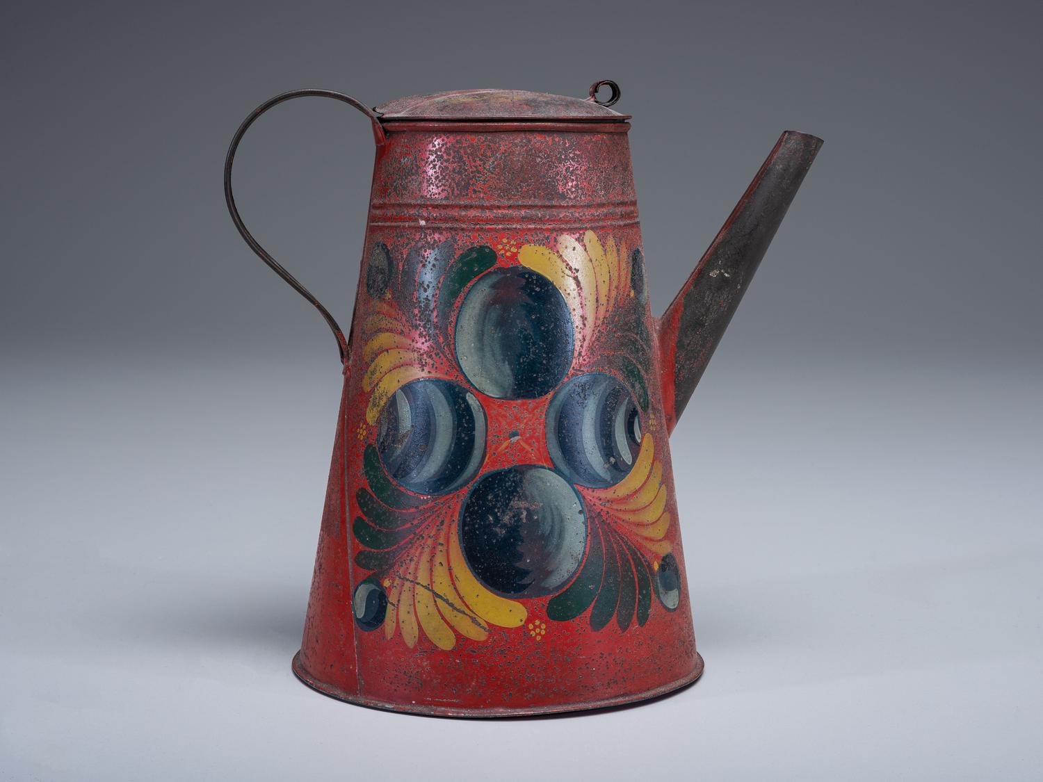 A Toleware Paint-Decorated Tin Coffeepot