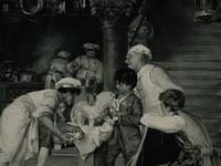 A group of 2 photogravures by Goupil & Co., depicting 18th century kitchen scenes. N.d.. 17 3/4 x 21 1/2 in or smaller. Matted and framed.