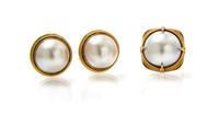 A Collection of Yellow Gold and Mabe Pearl Jewelry, 12.00 dwts.