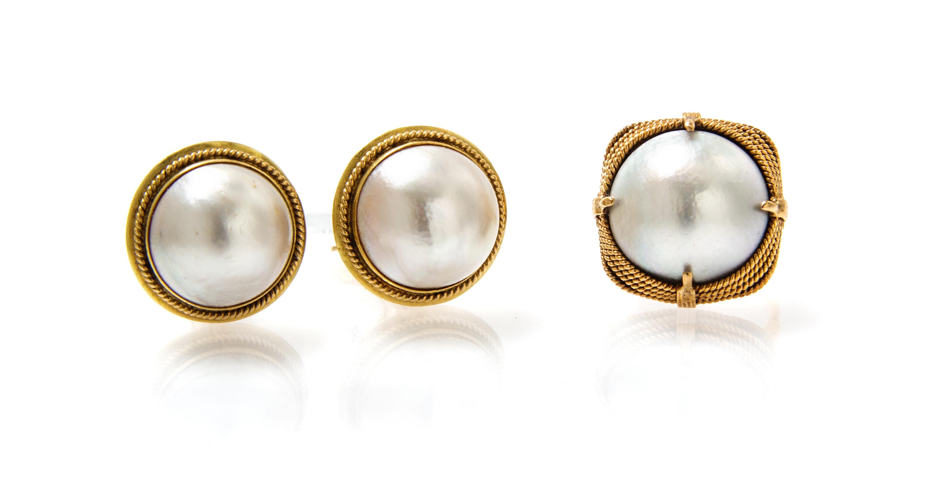 A Collection of Yellow Gold and Mabe Pearl Jewelry, 12.00 dwts.