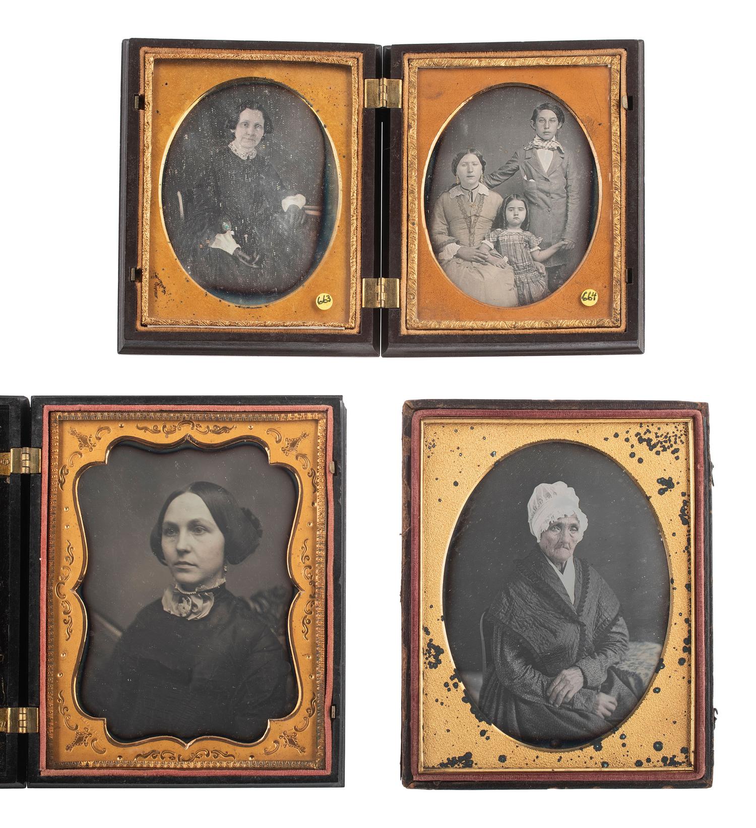 [EARLY PHOTOGRAPHY]. 14 half plate and quarter plate daguerreotypes featuring women and children.