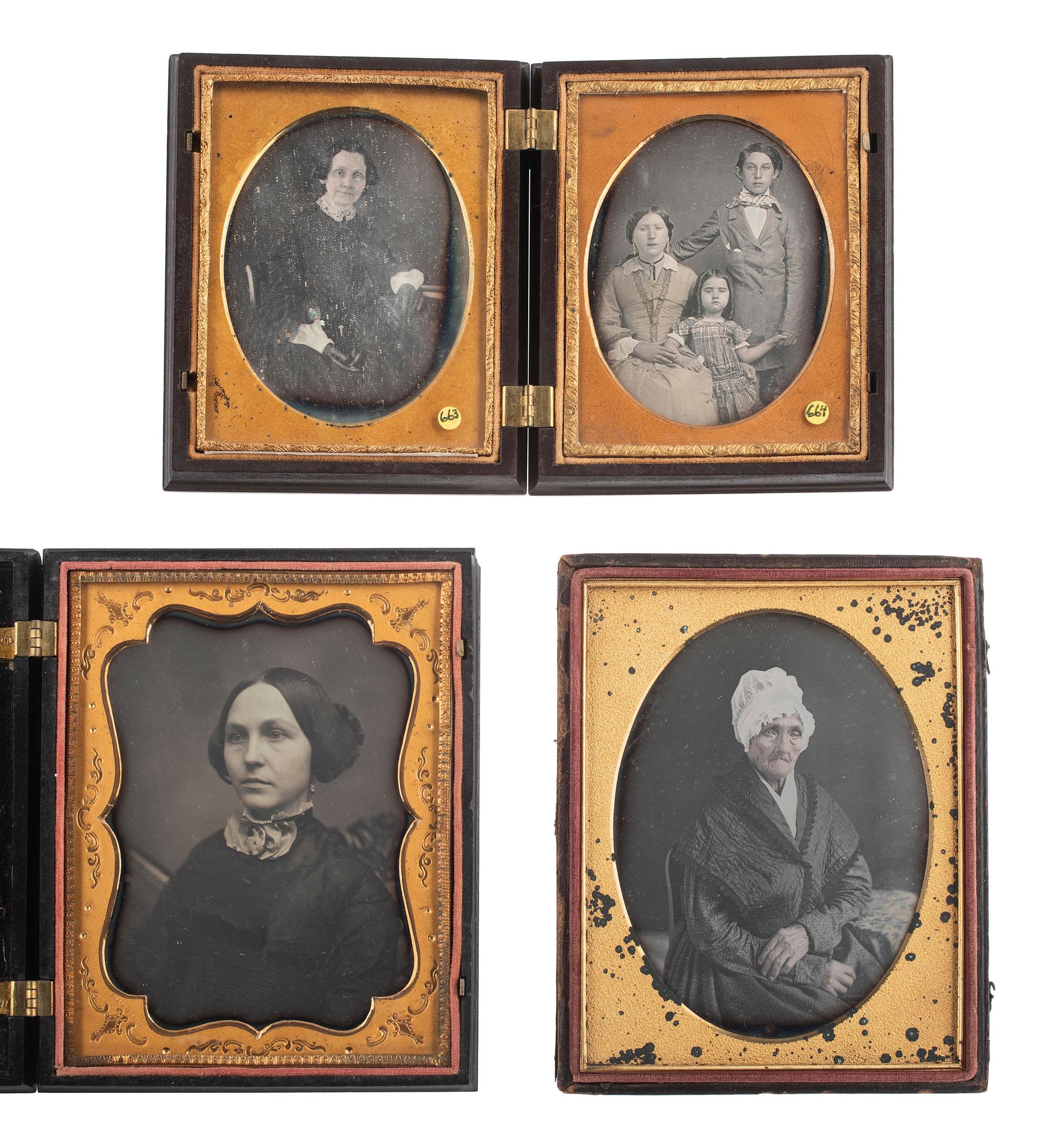 [EARLY PHOTOGRAPHY]. 14 half plate and quarter plate daguerreotypes featuring women and children.