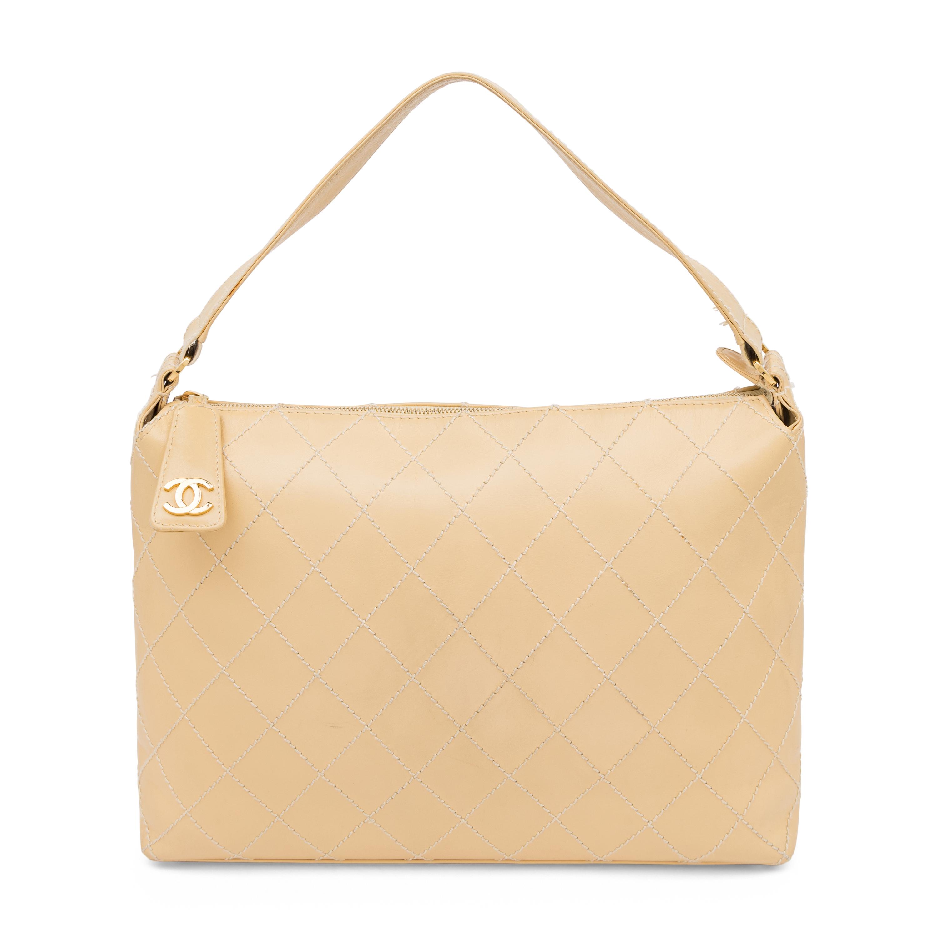Chanel, Beige Topstitched Leather Bag