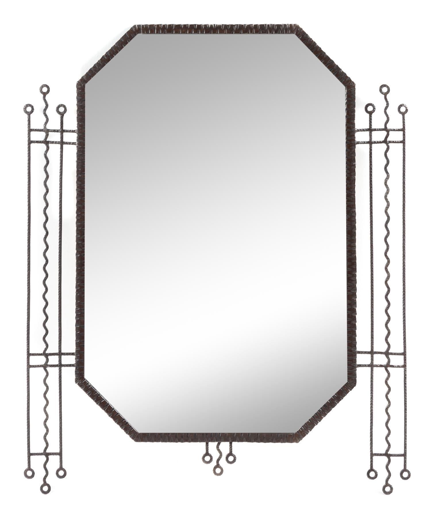 A French Art Deco Wrought Iron Mirror Height 31 x width 27 inches