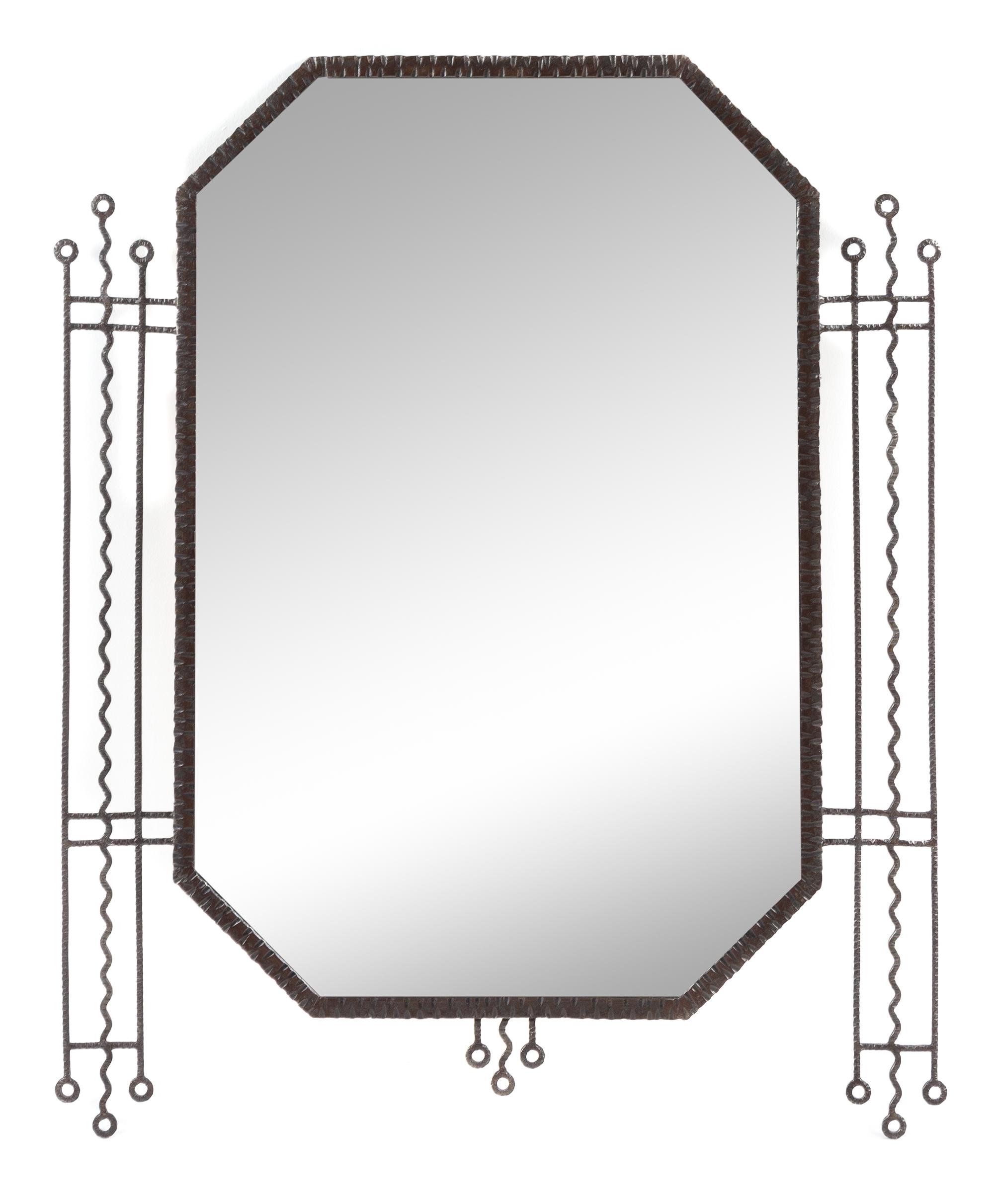A French Art Deco Wrought Iron Mirror Height 31 x width 27 inches