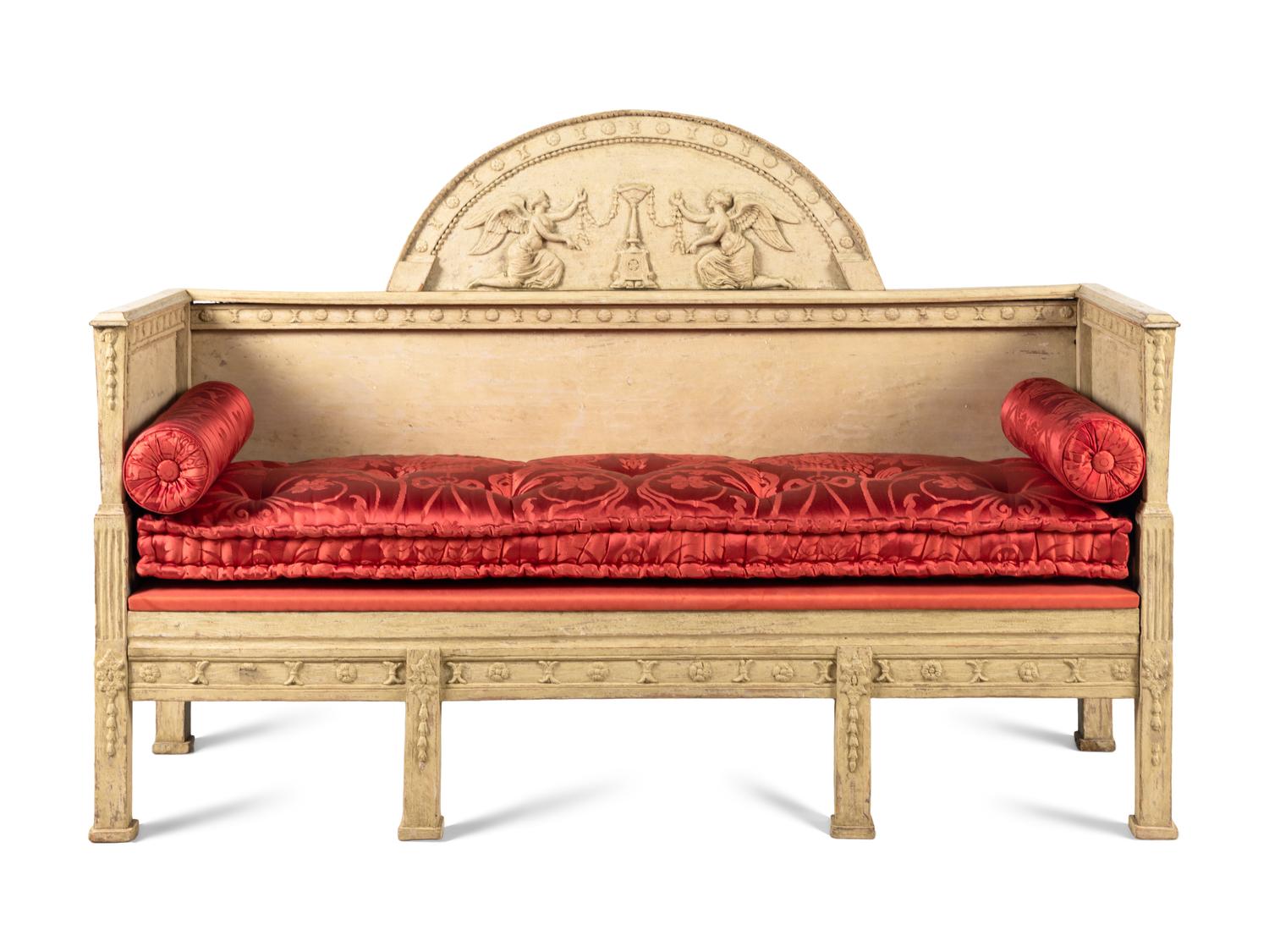 A Swedish Neoclassical Gray-Painted Hall Bench