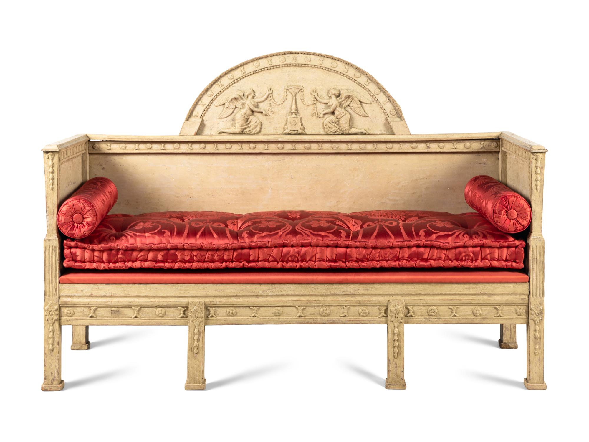 A Swedish Neoclassical Gray-Painted Hall Bench