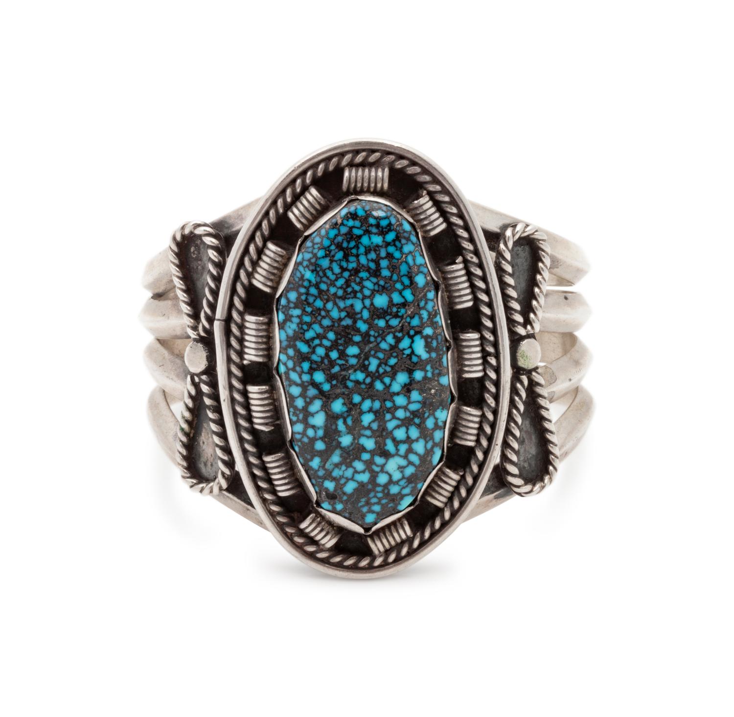 Navajo Silver and Lander Turquoise Cuff Bracelet