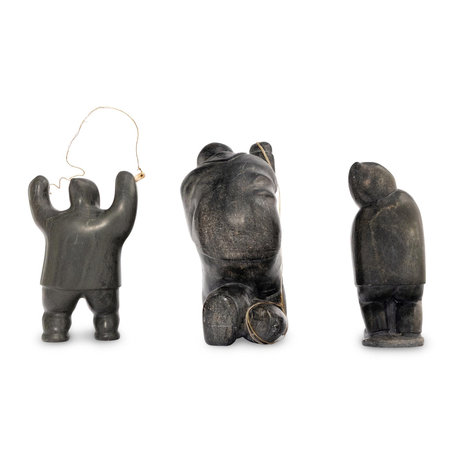 Inuit Carved Soapstone Hunters and Fishermen