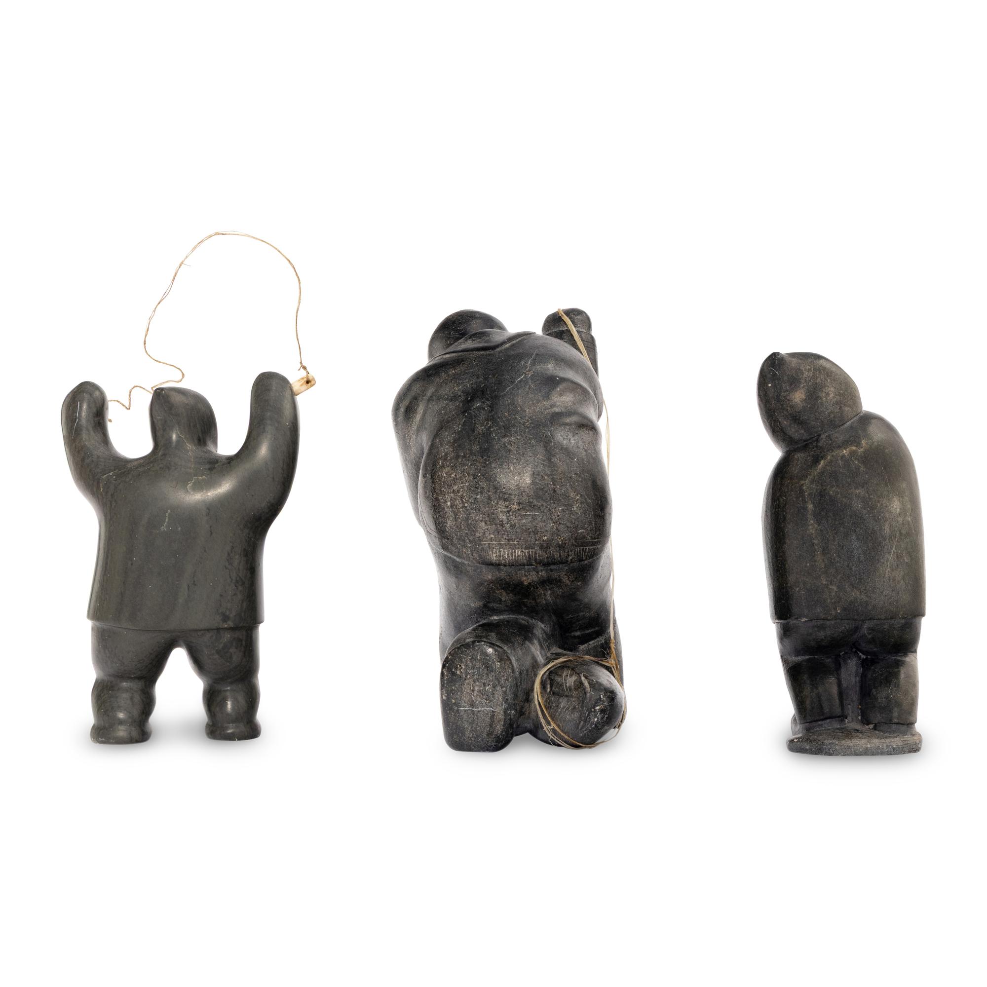 Inuit Carved Soapstone Hunters and Fishermen