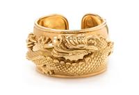 An 18 Karat Yellow Gold Dragon Motif Cuff Bracelet,