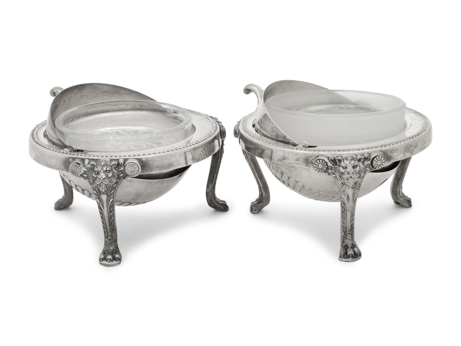 A Pair of Amercian Silver-Plate Covered Butter Servers
