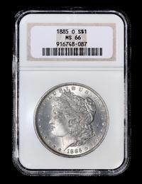 A United States 1885-O Morgan Silver $1 Coin — NGC graded MS66