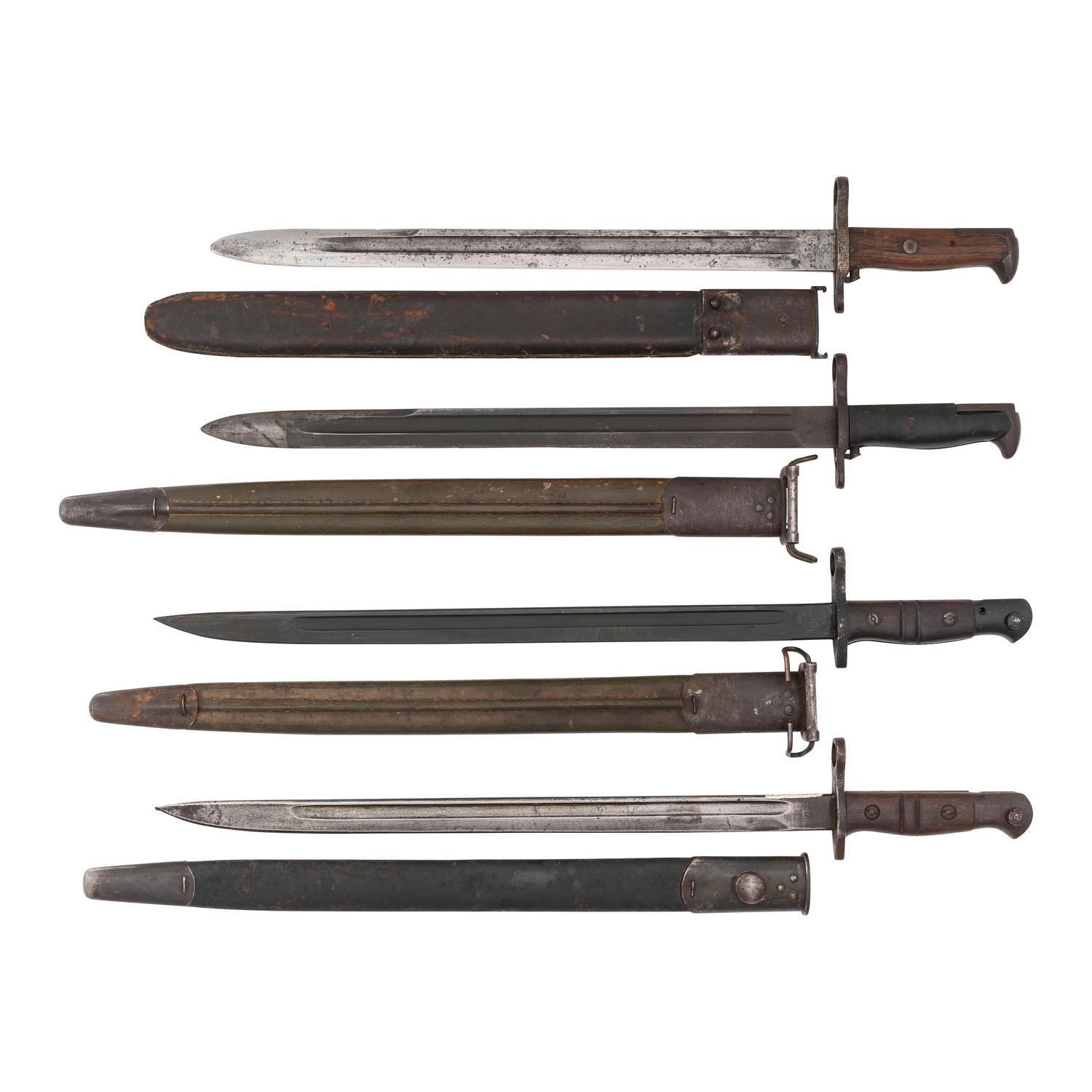 Lot of 4 WWI & WWII-era Bayonets Including: (2) U.S. M1905, U.S. M1917 & a British Contract P1913 remarked to U.S. M1917
