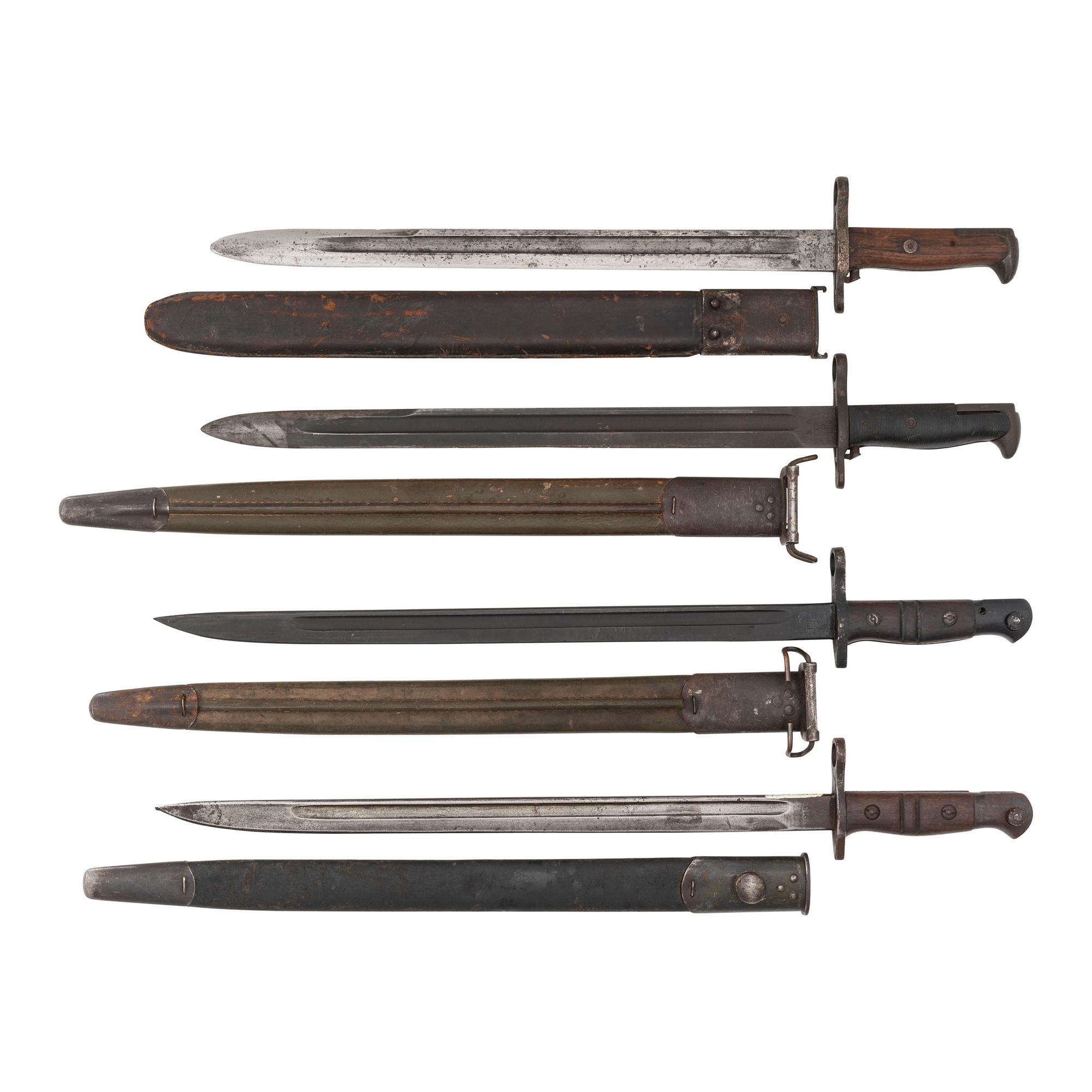 Lot of 4 WWI & WWII-era Bayonets Including: (2) U.S. M1905, U.S. M1917 & a British Contract P1913 remarked to U.S. M1917