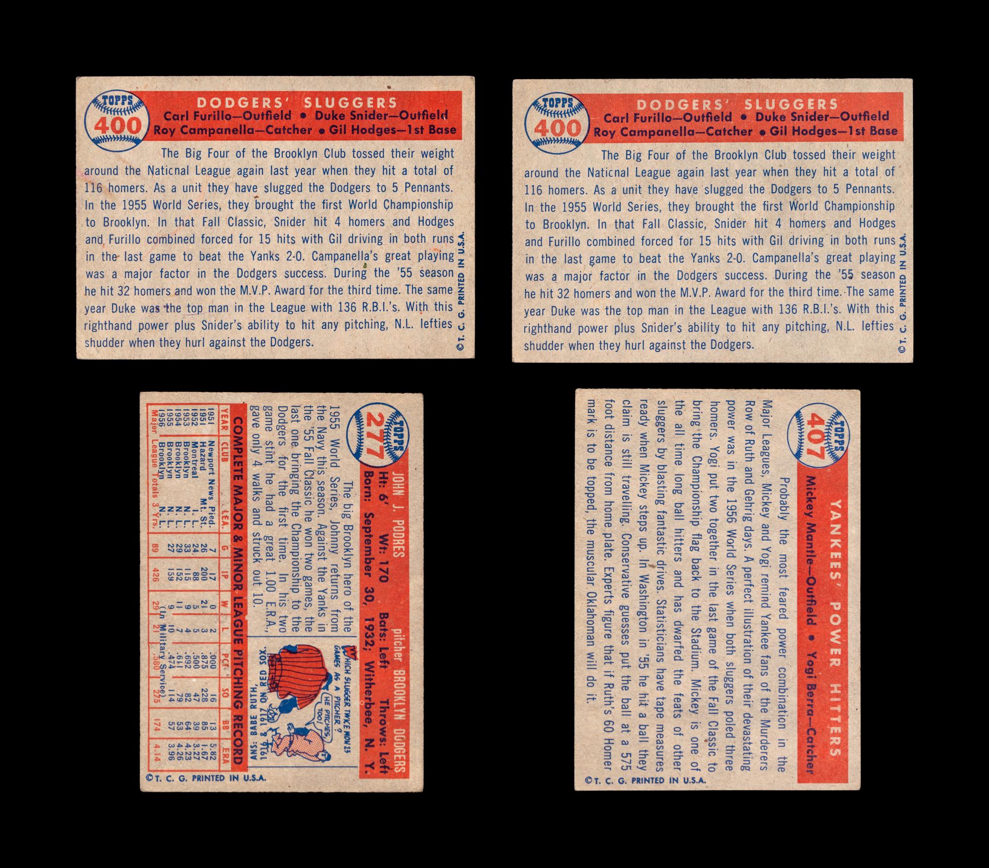 A Group of Four 1957 Topps Baseball Cards Including Mickey Mantle,