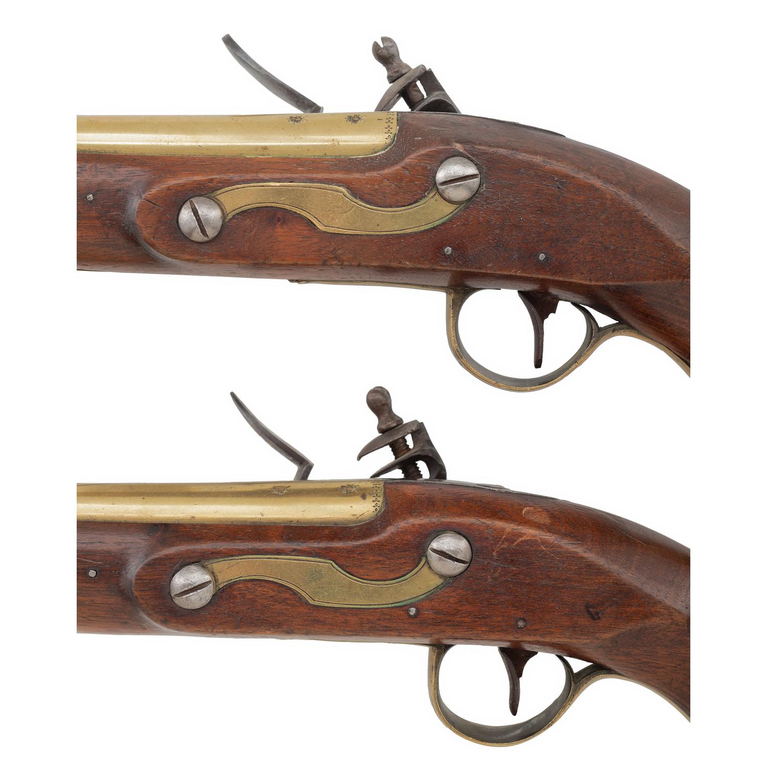 Pair of Brass Barrel Flintlock Canadian Militia Style Pistols by W. Ketland & Co.