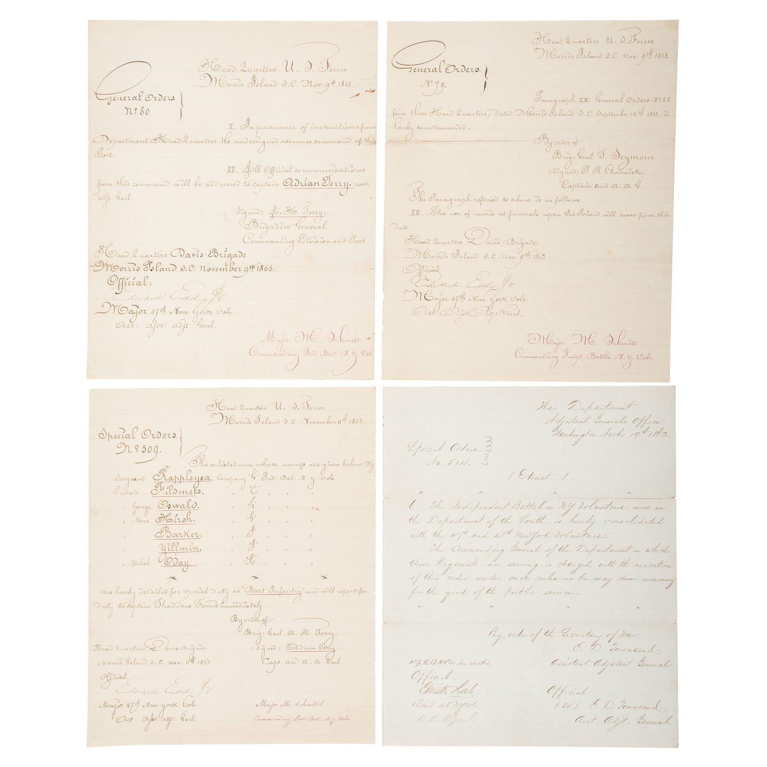 [CIVIL WAR]. A Civil War collection identified to Major Michael Schmitt, Independent Battalion New York Infantry, incl. full plate ambrotype, albumen photographs, and insignia.