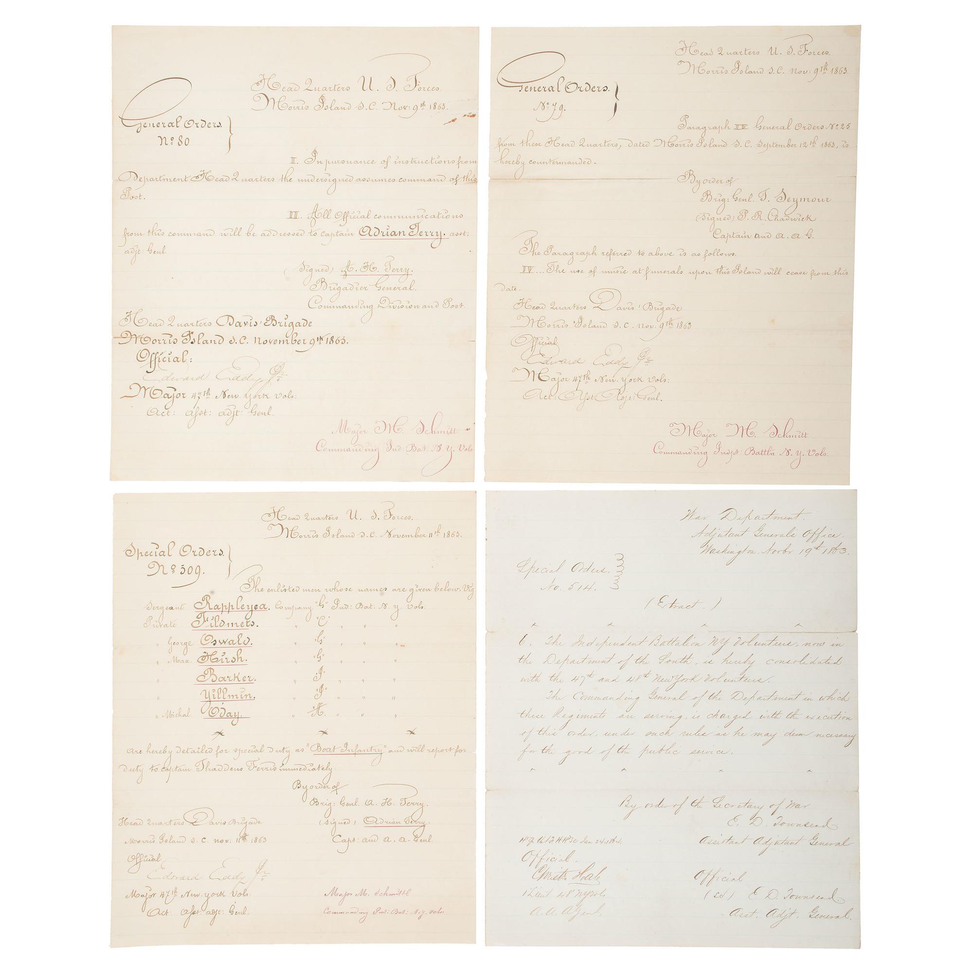 [CIVIL WAR]. A Civil War collection identified to Major Michael Schmitt, Independent Battalion New York Infantry, incl. full plate ambrotype, albumen photographs, and insignia.