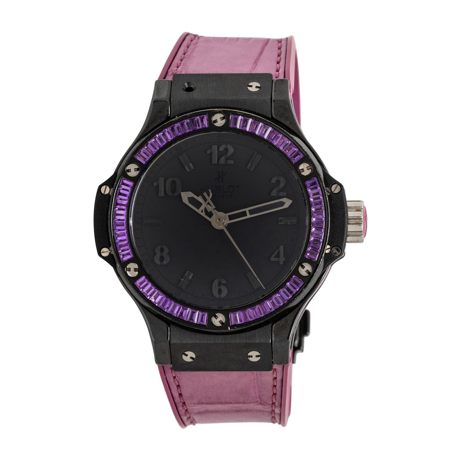 HUBLOT, 'BIG BANG TUTTI FRUTTI' CERAMIC WATCH WITH PINK SAPPHIRE BEZEL