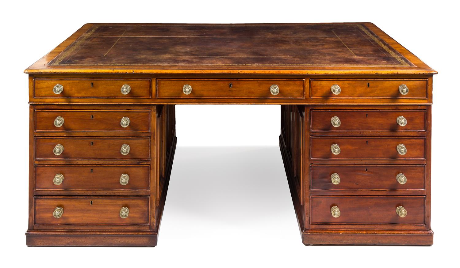 A Late William IV Mahogany Partners' Desk Height 30 x width 69 1/2 x depth 53 inches. — MID-19TH CENTURY