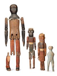 Four Folk Art Carved Wood Articulated Figures