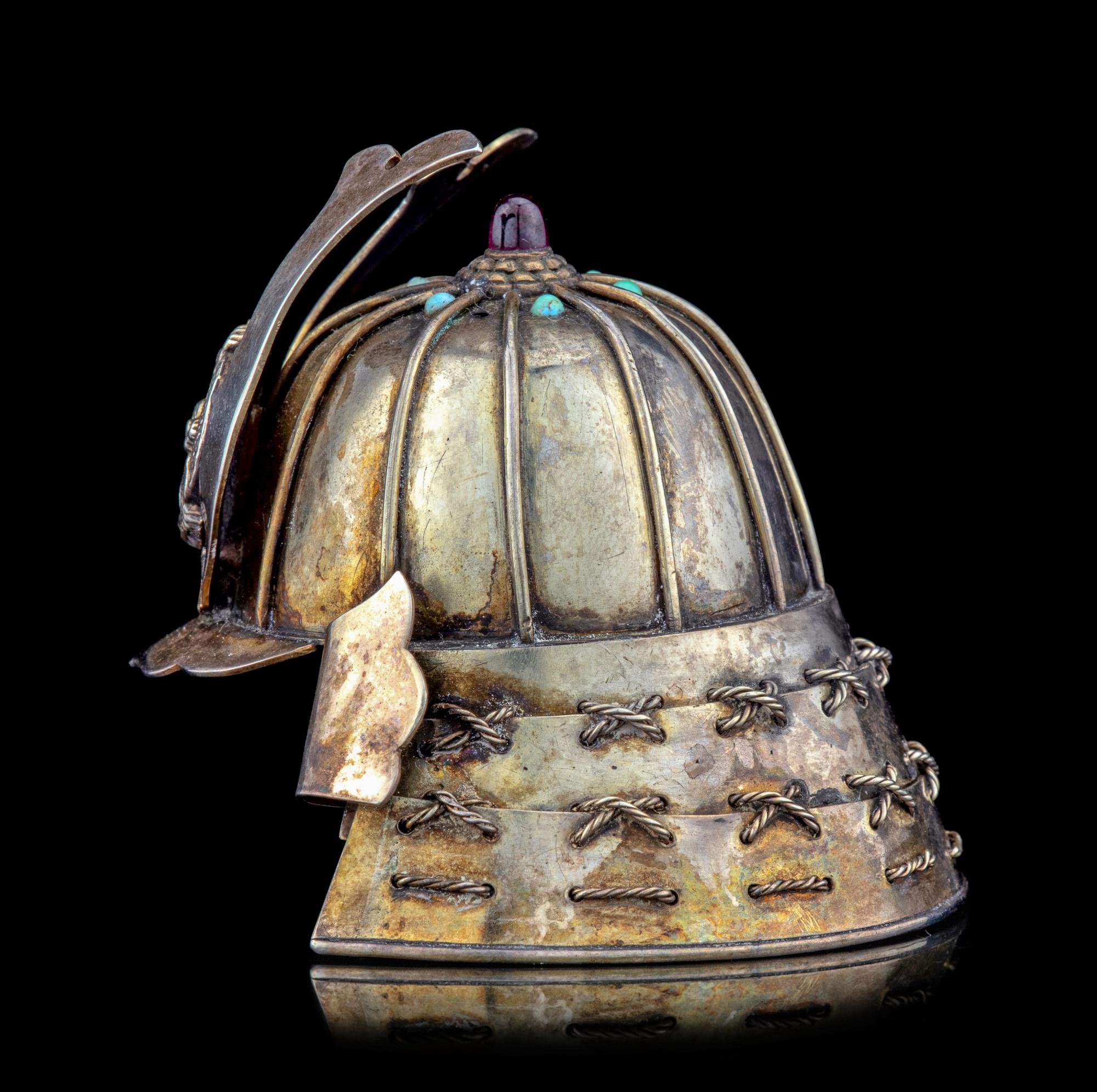 A Japanese Miniature Helmet-Form Salt Shaker