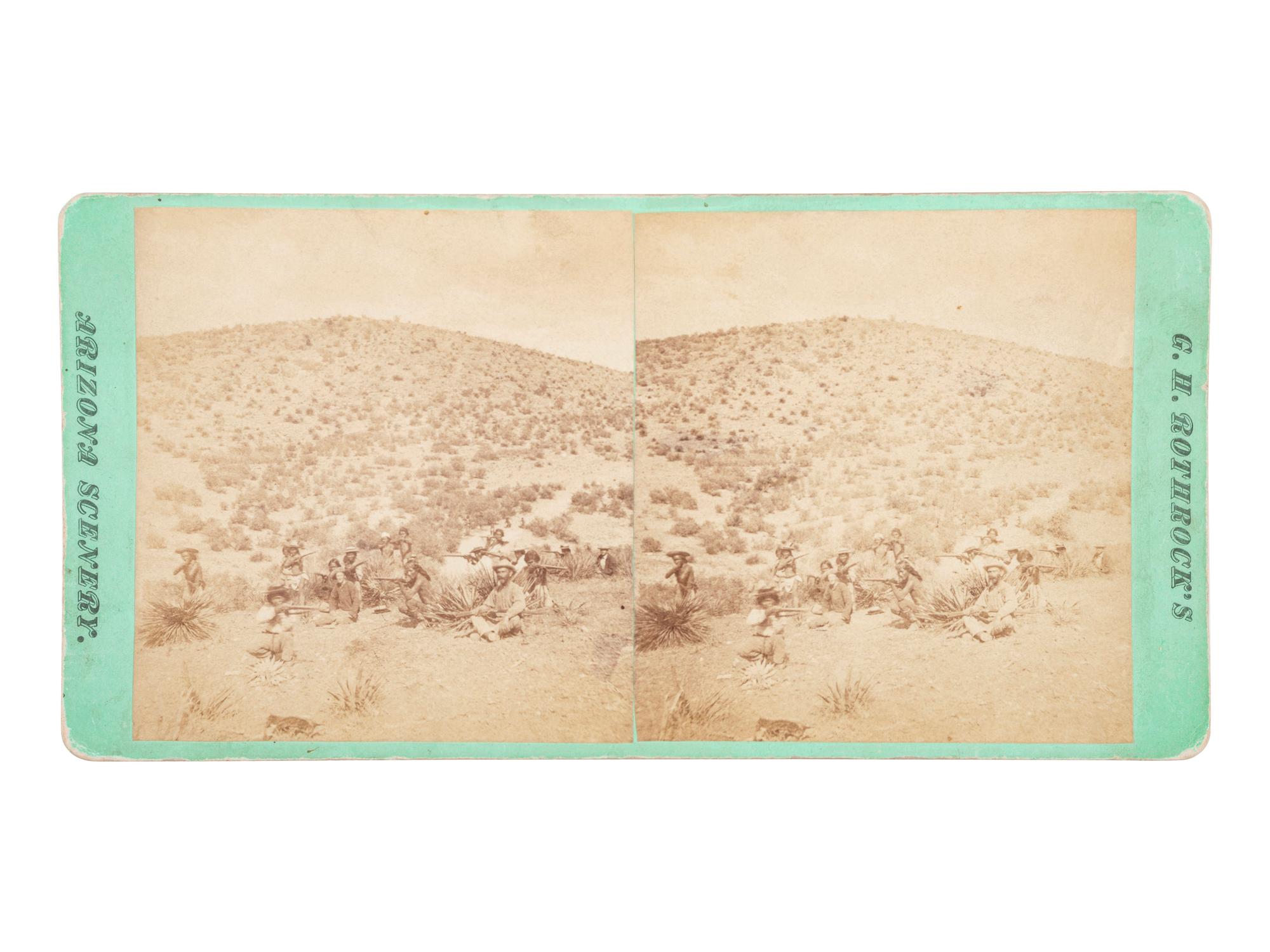 [NATIVE AMERICANS]. ROTHROCK, G.H. (1843-1924), photographer. A group of 2 stereoviews, incl. Indians Scouting, featuring Lieutenant John A. Rucker. [Phoenix, AZ].