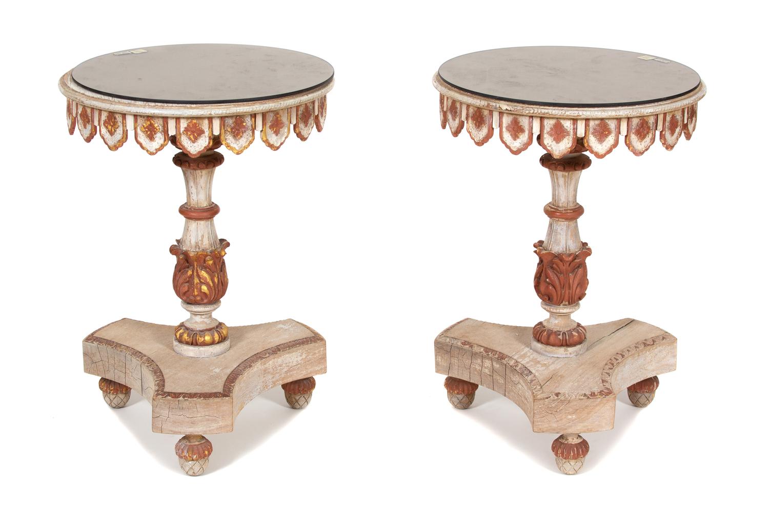 A Pair of Continental Carved and Painted Mirror Top Gueridons — 19TH CENTURY