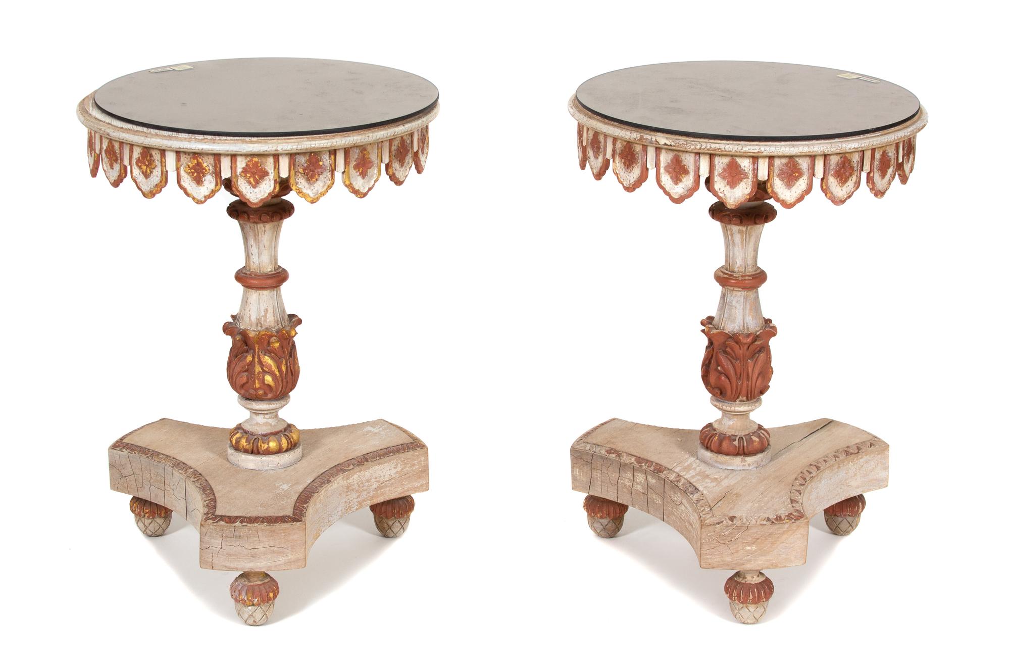 A Pair of Continental Carved and Painted Mirror Top Gueridons — 19TH CENTURY