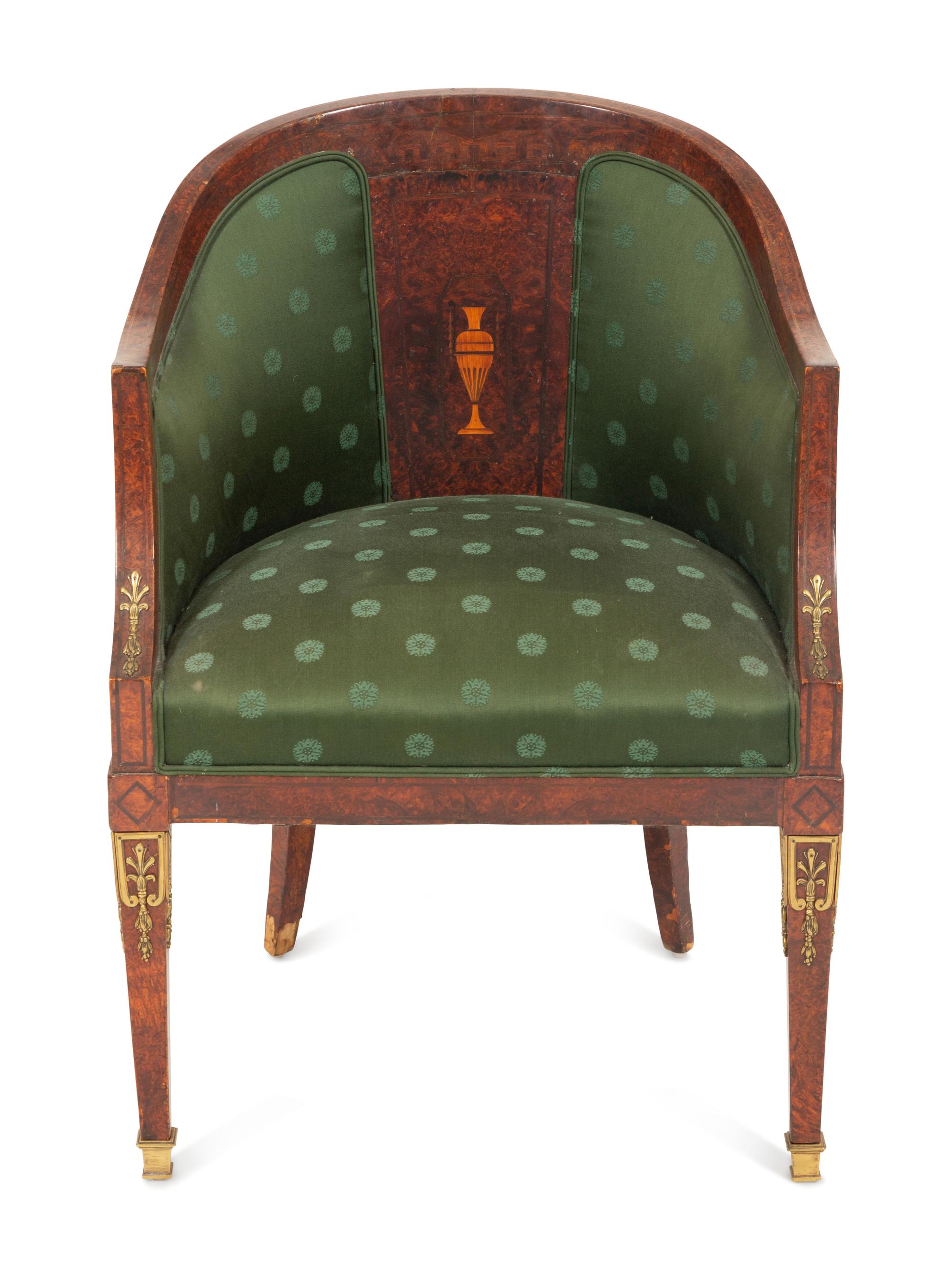 An Empire Style Burlwood Barrel-Back Armchair