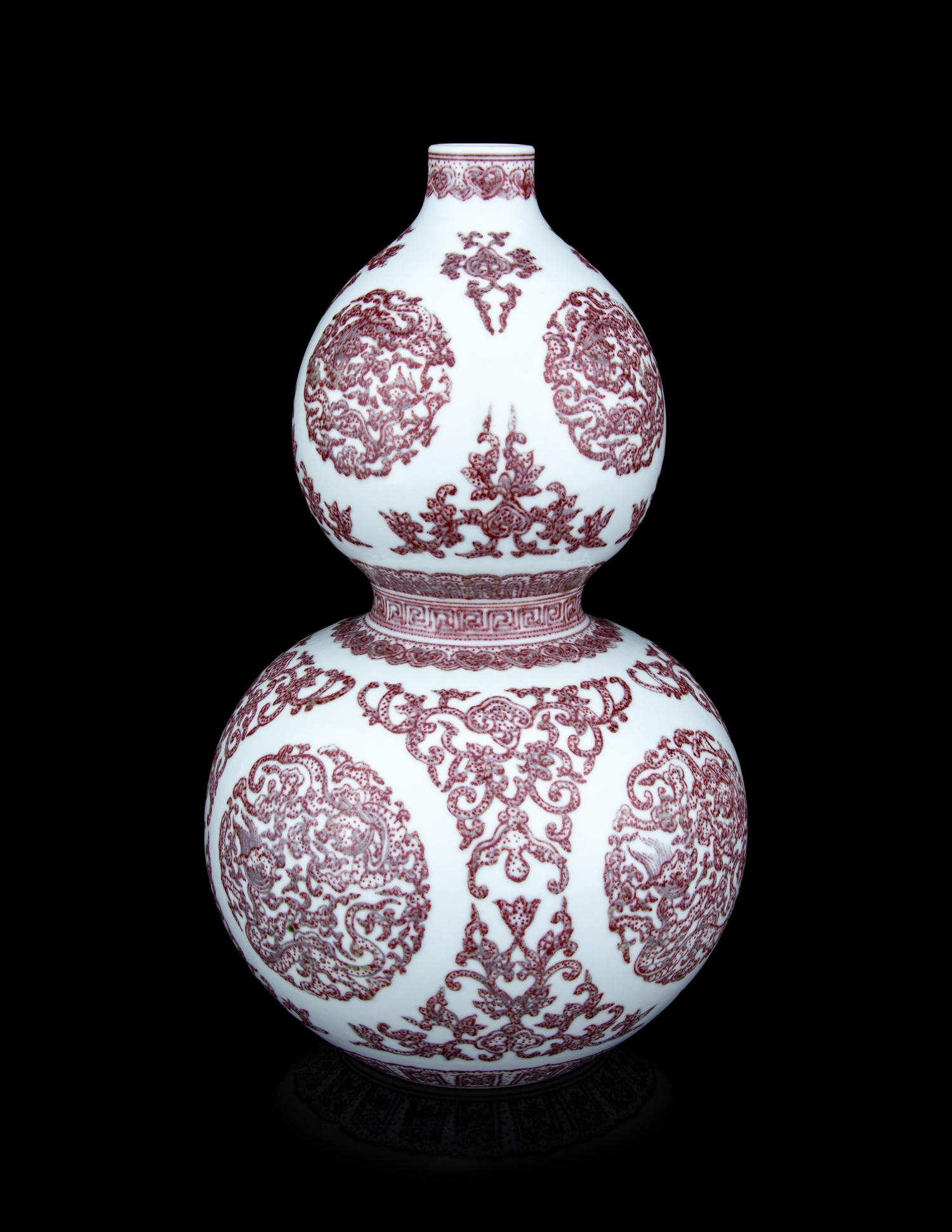 A Chinese Underglazed Copper Red Porcelain Double Gourd Vase