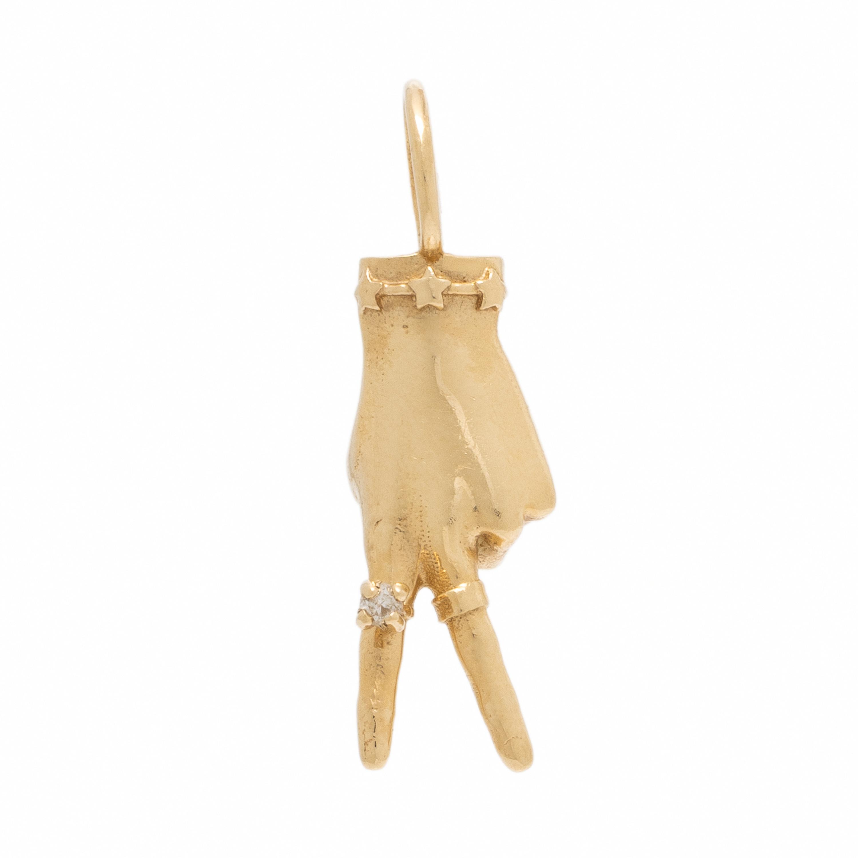 Maura Green, 'Peace Sign ASL LadyFinger', Yellow Gold and Diamond Pendant