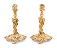 A Pair of Rococo Style Gilt Bronze Candlesticks