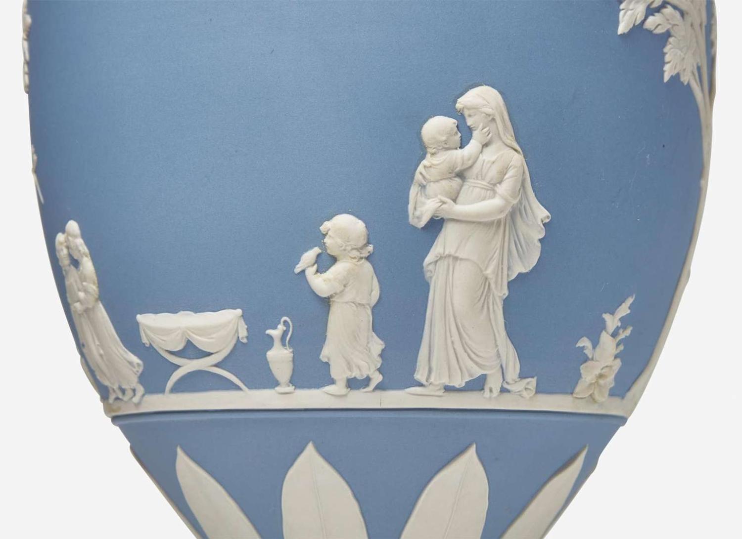 A Wedgwood Solid Blue Jasperware Snake-Handled Vase, UK, 1995