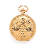 OMEGA, 18K YELLOW GOLD AND DIAMOND HUNTER CASE POCKET WATCH