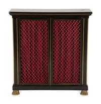 A Pair of Regency Style Black and Gilt Decorated Console Cabinets — 20th Century